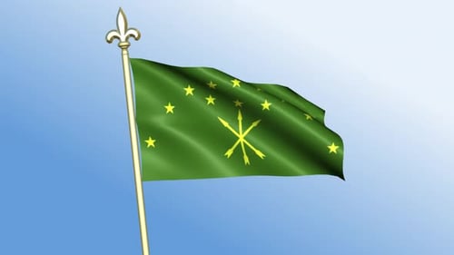 Realistic Waving Adygea Flag with Golden Stars and Arrows
