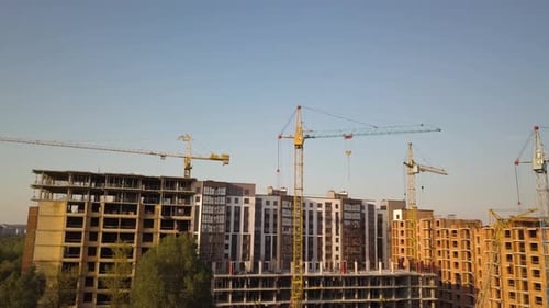 Aerial View of Tall Residential Apartment Buildings Under Construction