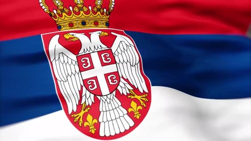 Dynamic Serbia Flag Waving with National Coat of Arms