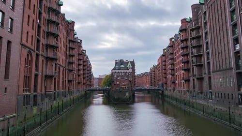 Timelapse Tour of Hamburg's Historic Sites Under Cloudy Skies