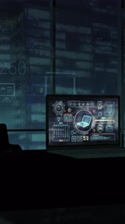 Futuristic HUD Technology Interface with Animated Data on Window