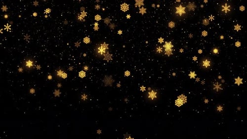 Elegant Golden Snowflakes Falling Holiday Background Loop