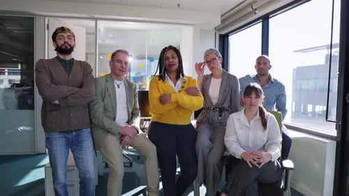 Diverse Group Poses for Corporate Team Portrait