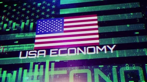 Usa Economy With Decrease Bar Chart Graph And Arrow Green V02