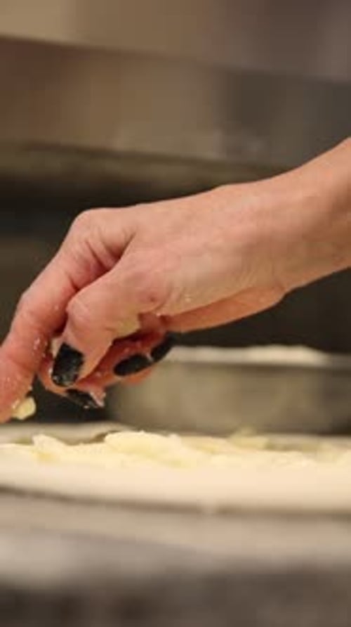 The chef makes delicious pizza in a professional kitchen.