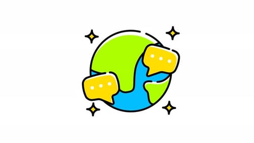 Earth with two yellow speech bubbles and stars animation video