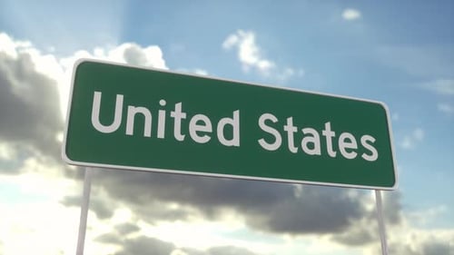 Welcome to United States. United States road sign on a blue sky