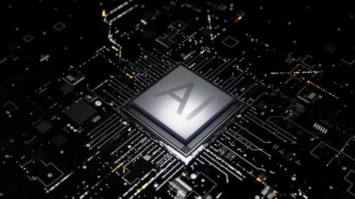 Futuristic AI Processor Chip Reveal on Digital Circuit Board