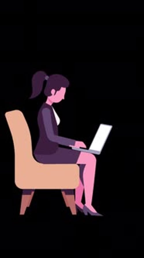 Woman Sitting On Sofa Working With Her Laptop On Her Lap On Vertical On Alpha Channel