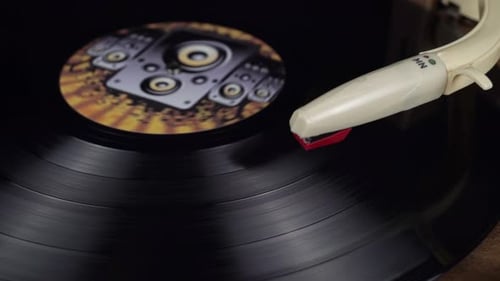 Listening To Vinyl Records On A Retro Turntable.