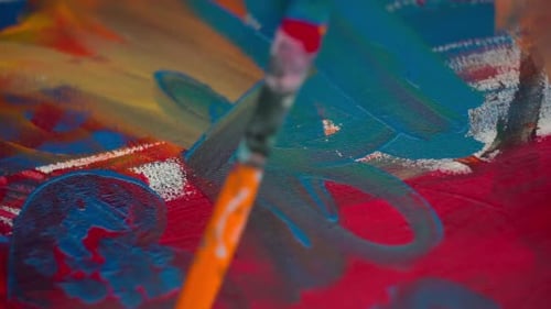 Close Up Paintbrush Acrylic and Oil Paint on Canvas