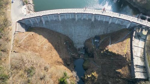 Aerial view of a dam structure, Belgium.