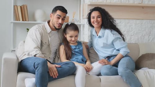 Multiracial Family Multiethnic Hispanic Caucasian Arabian Indian Parents Mother Father with Daughter