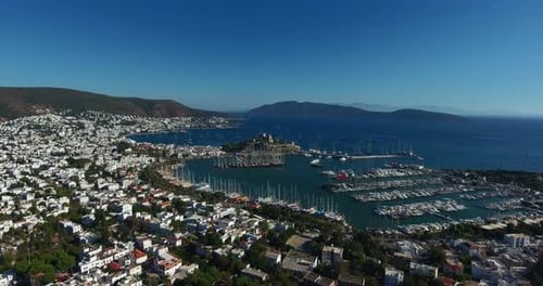 Aerial view of Bodrum ,TURKEY. Bodrum castle and marina.