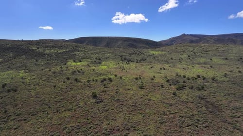 Aerial view of hills and sparse vegetation, United States.