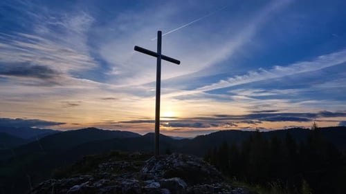 Sunrise Over Mountain with christian Cross