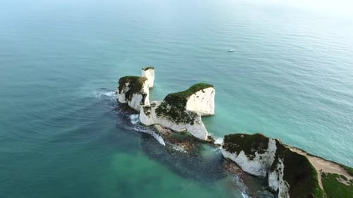 Birds eye view of Old Harry Rocks on Handfast Point in Dorset, England