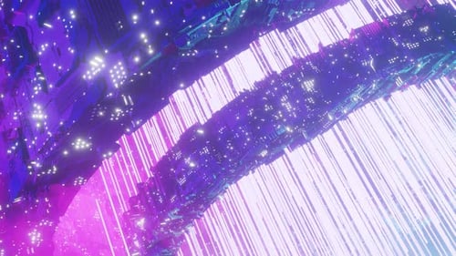 Futuristic Rings Around Neon Light at Outer Space