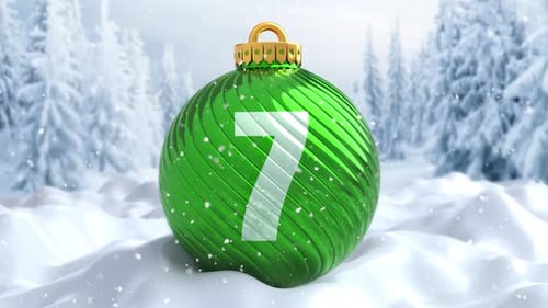 Festive Christmas Ornament Countdown with Snowy Background