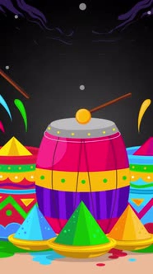 Happy Holi Festival Happy Characters vertical On Alpha Channel