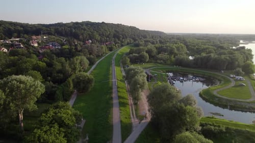 Drone Aerial View of Big River in Sunset Time