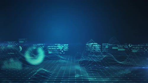 Futuristic Digital Data Network with Animated HUD Elements Background