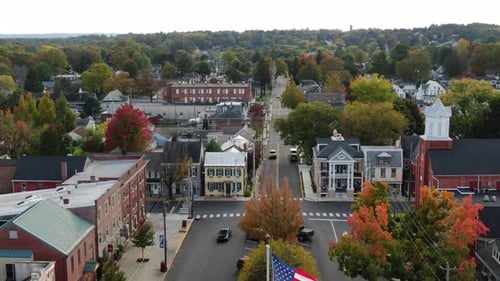 Small Town USA From Above in Autumn
