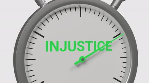 Animated Stopwatch with Injustice Text and Sweeping Green Needle