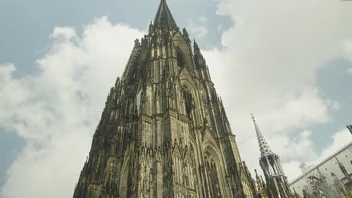 Heavenly clouds move over Cologne Cathedral time lapse. Koln dom, cologne church in germany