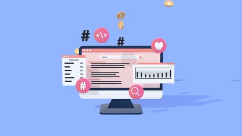 Animated SEO Analytics and Digital Marketing Concept for Web Performance.