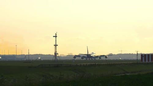 Jumbo Jet Braking After Landing on the Runway