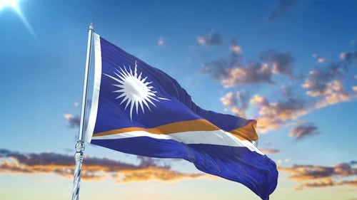 Marshall Islands National Flag Waving in Realistic Wind