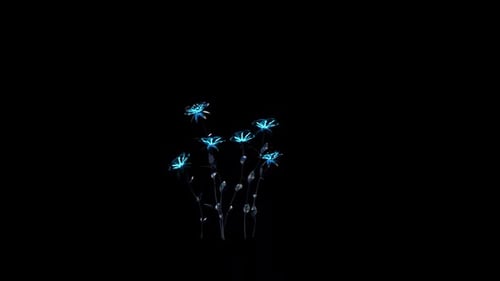 Neon Blue Floral Bloom Animation on Black Background