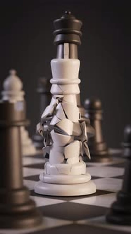 Shattered White Chess King on Board Animation
