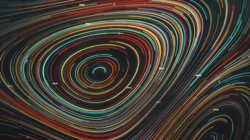 Nano-Kollektion: Animiertes Loop-Übergangselement aus zwei mehrfarbigen Neonkreisen mit Zahlen und