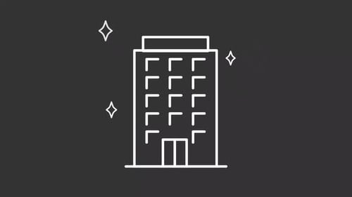 Flat Line Building Icon with Sparkle Animation
