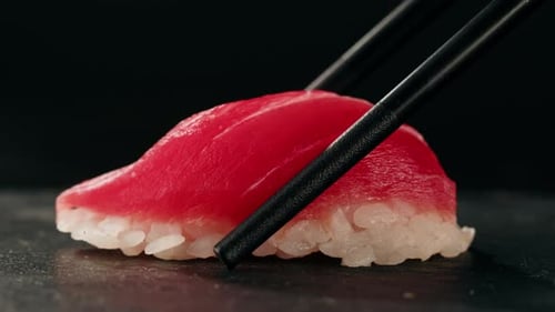 Sashimi Nigiri Platter Japanese Sushi Restaurant Fresh Tuna and Salmon Slices in Modern Cafe