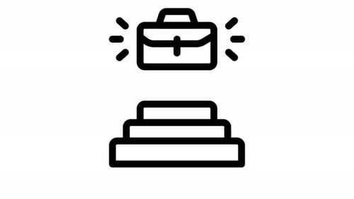 Animated Briefcase Climbing Up Steps Icon for Corporate Success