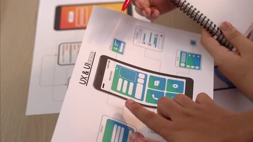 Panorama video of startup company employee plann on user interface. Synergic