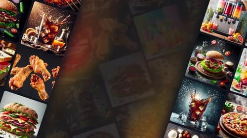 Fast food selection menu. Sales and shopping animation for hamburgers and pizzas