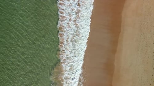 Drone captures crystal-clear blue water and perfect glistening white sand at Palm Beach near Sydney,