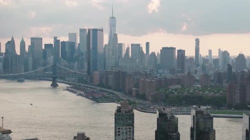 Aerial view of Lower Manhattan on a summer afternoon.