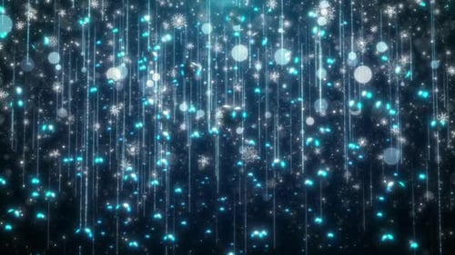 Blue Sparkling Snowflakes and Light Streaks Christmas Background