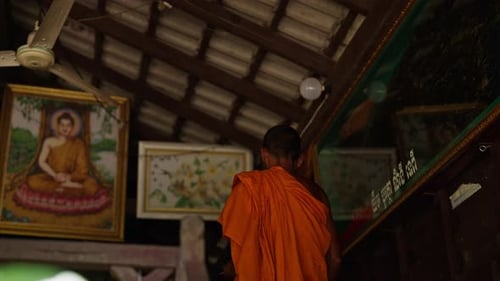 Buddhist Monk Walking In Temple Thailand