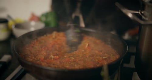 Food Simmering in Pan on Stove