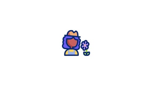 Animated Flat Design Farmer Icon with Sparkle Effect