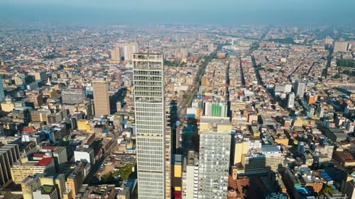 Aerial drone view of the skyline of Bogota, Colombia in daylight
