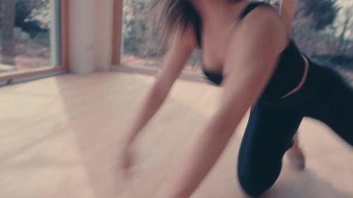 Woman in Blindfold Practicing Yoga in Modern Home