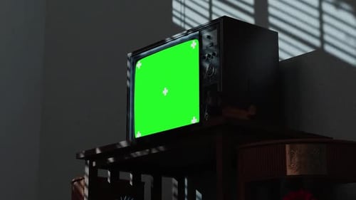 Retro Television Green Screen Mockup with Tracking Markers