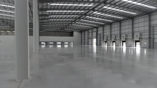 New Warehouse Interior View Showing an Empty Facility